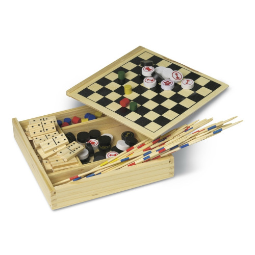 Zestaw gier: domino, mikado, szachy, warcaby, "Chińczyk" neutralny V6232-00 
