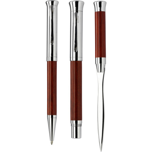 Zestaw piśmienny, długopis, pióro wieczne i nóż do listów drewno V1265-17 (2)