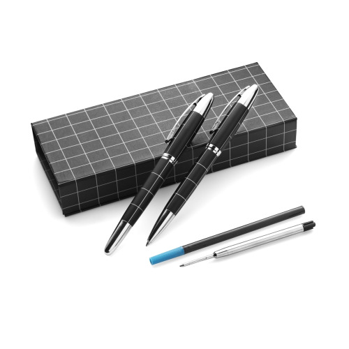 Zestaw piśmienny, długopis i pióro kulkowe czarny V1420-03 (1)